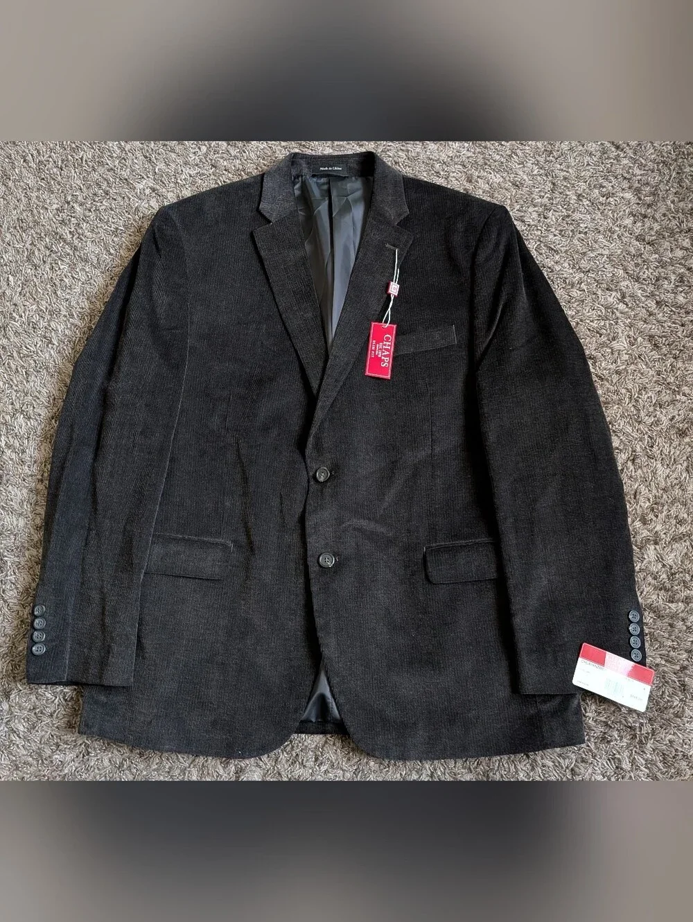 NWT Chaps Slim Fit Grey Cotton Corduroy 2-Button Blazer Jacket Men's 46R